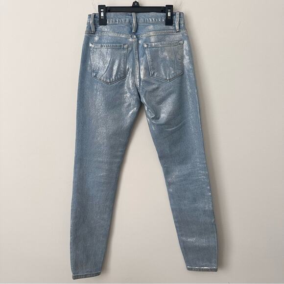 Frame Le Skinny de Jeanne Women's MR Silver Metallic Denim Skinny Jeans Size 24 - Picture 3 of 6